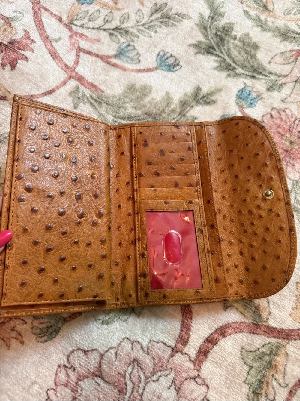 Dooney & Bourke Cognac Ostrich-Embossed Leather Wallet - Picture 6 of 11
